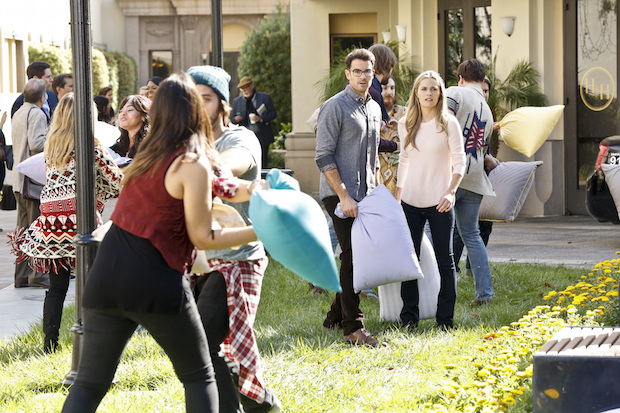 Allison tries to be spontaneous by participating in a massive pillow fight.