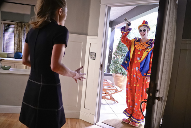 Allison gets a surprise visit from Amy dressed as a clown.