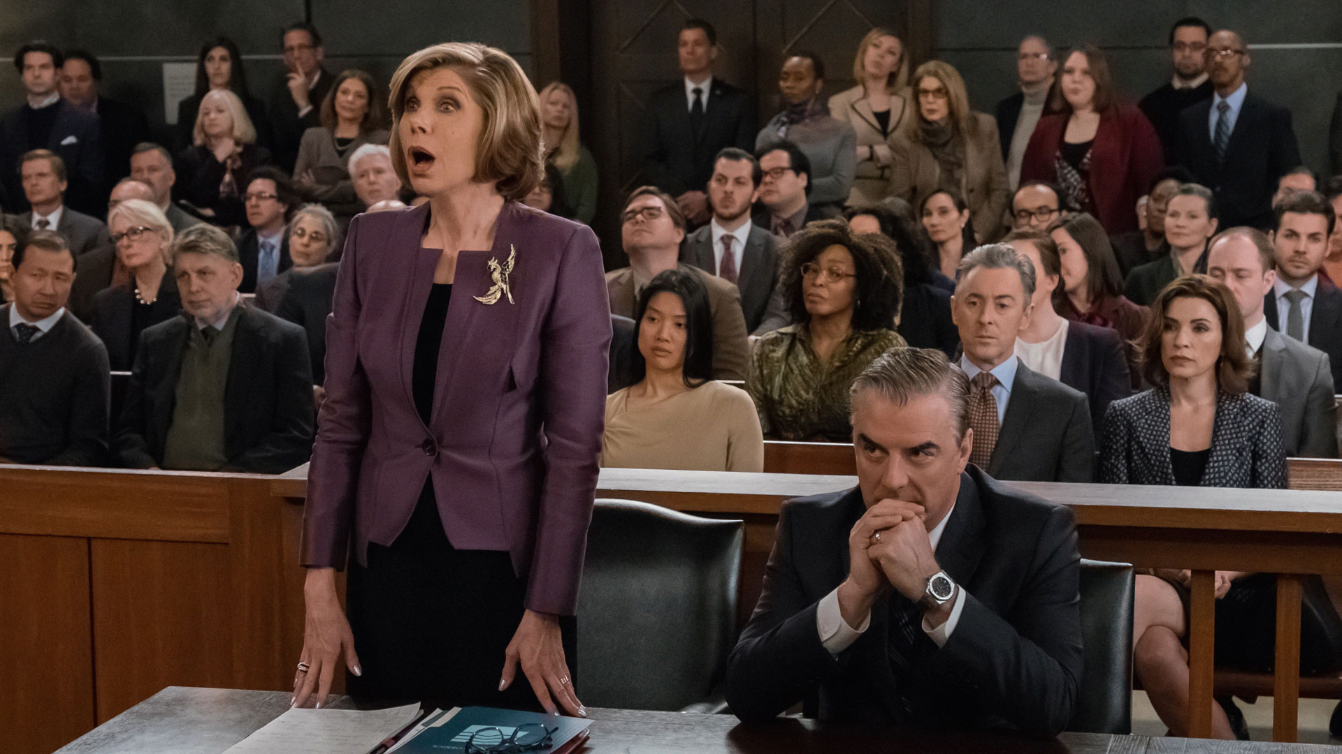 Diane Lockhart argues for Peter in court.